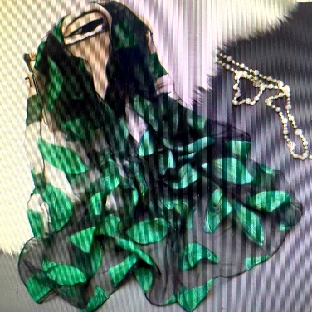 Green- Leaves Satin Silk Scarf